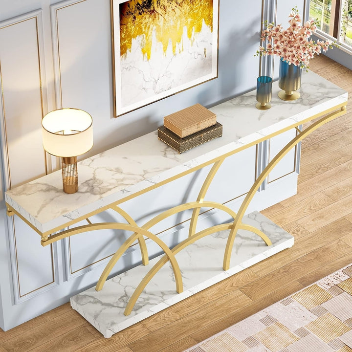 Tribesigns 70.9 Inch Narrow Sofa Table Metal Frame Console Table for Living Room Image 3