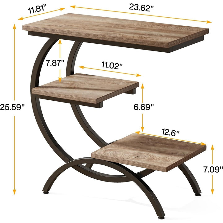 Tribesigns C-Shaped End Table Rustic Brown 3-Tier Industrial Storage Side Table Image 6