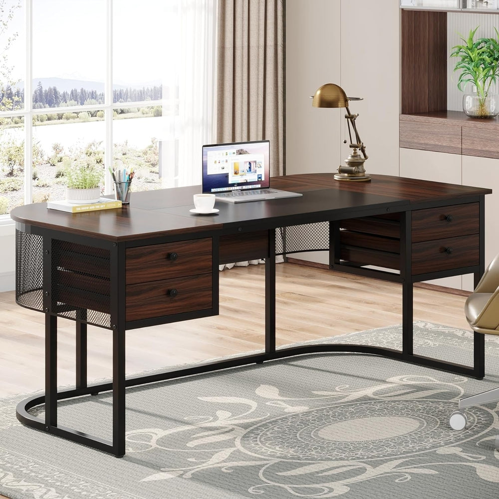 Tribesigns 63 Inch Executive Desk 4 Drawers Large Office Workstation Wood Metal Image 2