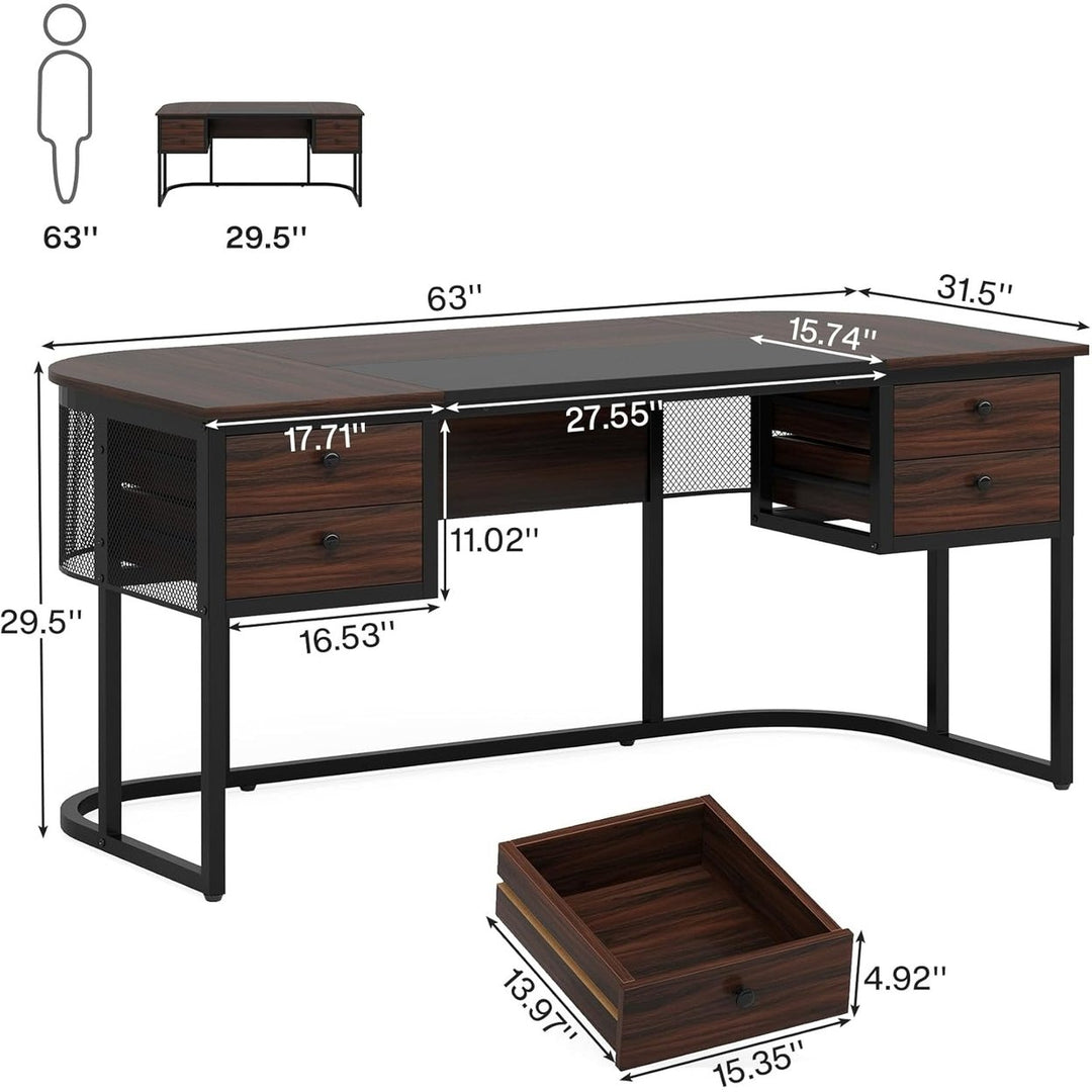 Tribesigns 63 Inch Executive Desk 4 Drawers Large Office Workstation Wood Metal Image 6