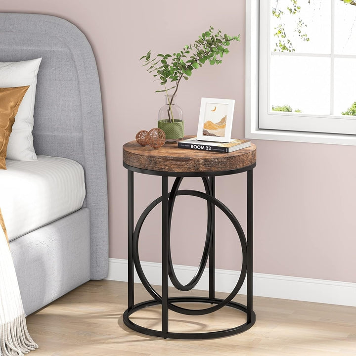 Tribesigns Modern Round End Table with Thick Wood Top,20 Inch Sofa Side Table Cocktail Table with Unique Black O-Shaped Image 2