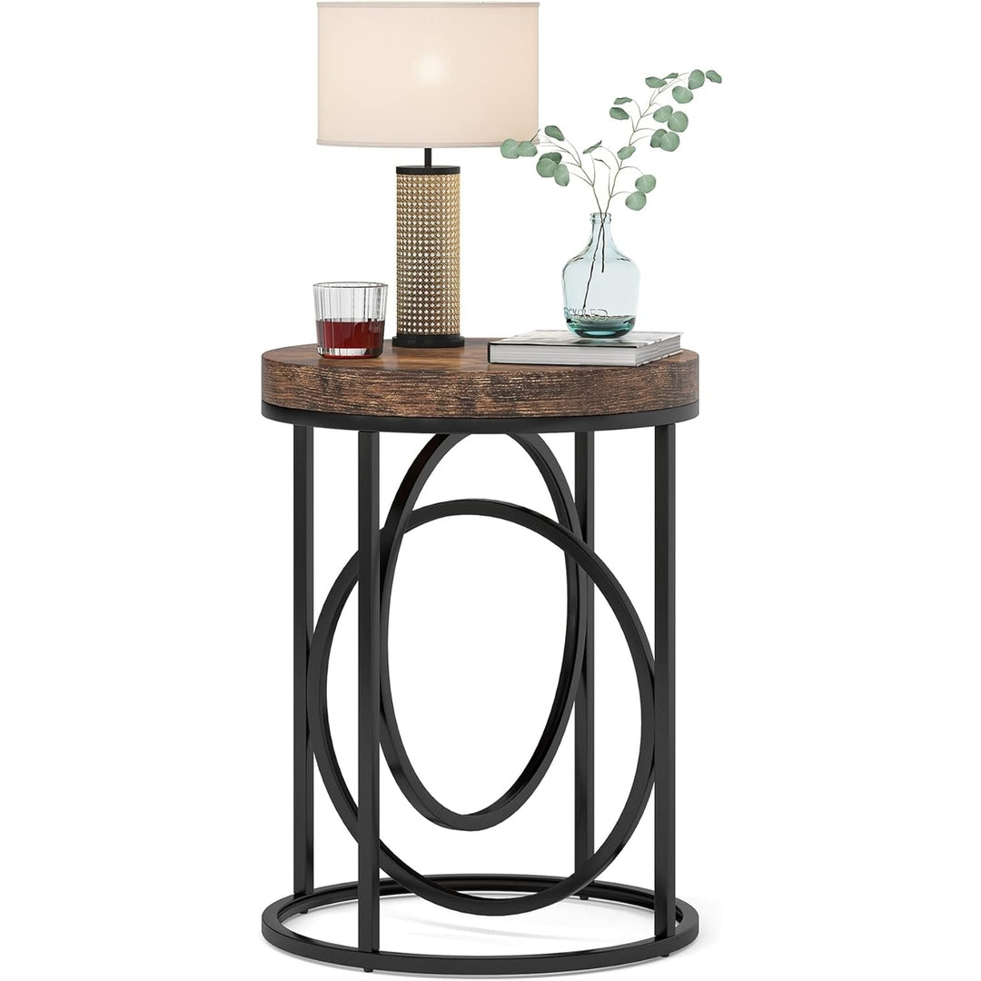 Tribesigns Modern Round End Table with Thick Wood Top,20 Inch Sofa Side Table Cocktail Table with Unique Black O-Shaped Image 5