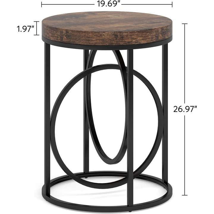 Tribesigns Modern Round End Table with Thick Wood Top,20 Inch Sofa Side Table Cocktail Table with Unique Black O-Shaped Image 6