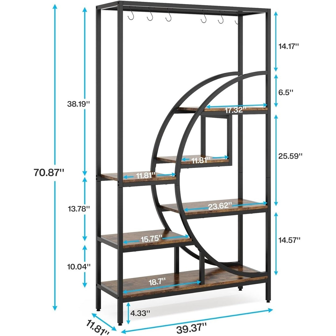 Tribesigns Industrial 7 Tier Indoor Plant Stand, 70.9 Inch Tall Half Moon Shaped Plant Shelf with 6PC S Hanging Image 6