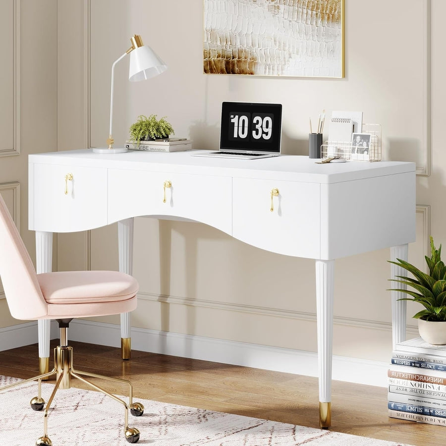 Tribesigns 47 Inch Computer Desk with 3 Drawers, Makeup Vanity Desk with Storage, Small Modern Study Writing Table Image 1