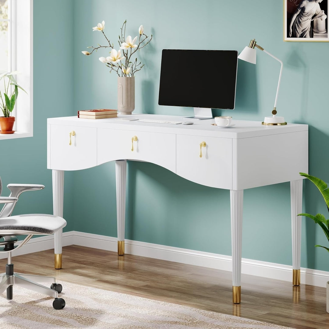 Tribesigns 47 Inch Computer Desk with 3 Drawers, Makeup Vanity Desk with Storage, Small Modern Study Writing Table Image 5