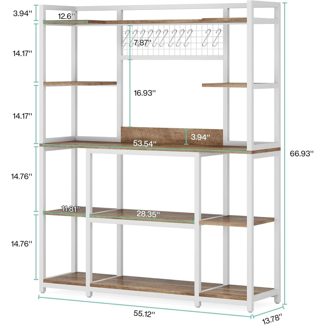 Tribesigns Large Bakers Rack, 55 Inch Wide Kitchen Hutch Cabinet Microwave Stand with 11 Hooks, 5-Tier Bakers Rack Image 6