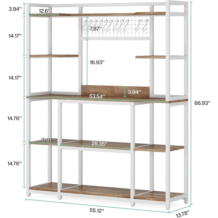 Tribesigns Large Bakers Rack, 55 Inch Wide Kitchen Hutch Cabinet Microwave Stand with 11 Hooks, 5-Tier Bakers Rack Image 6