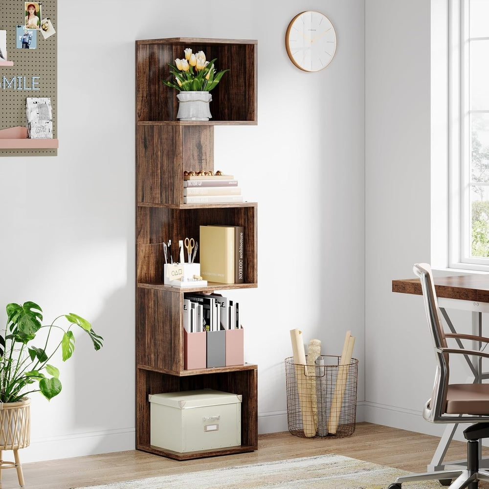 Tribesigns 5-Tier Tall Narrow Bookcase, Industrial Small Corner Shelf Storage Cube Display Rack for Home Office, Living Image 2