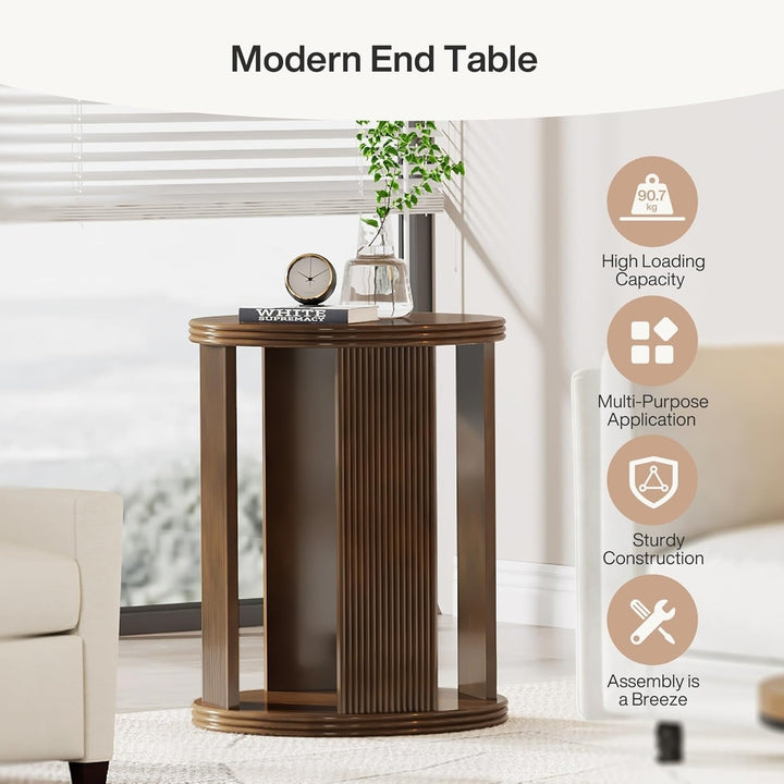 Tribesigns 20" Round End Table Wooden Frame Industrial Accent Nightstand Brown Image 5