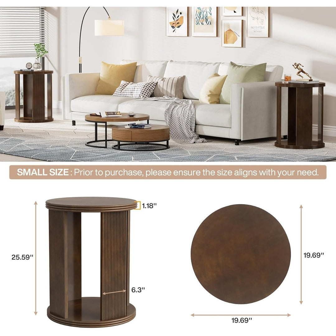 Tribesigns 20" Round End Table Wooden Frame Industrial Accent Nightstand Brown Image 6