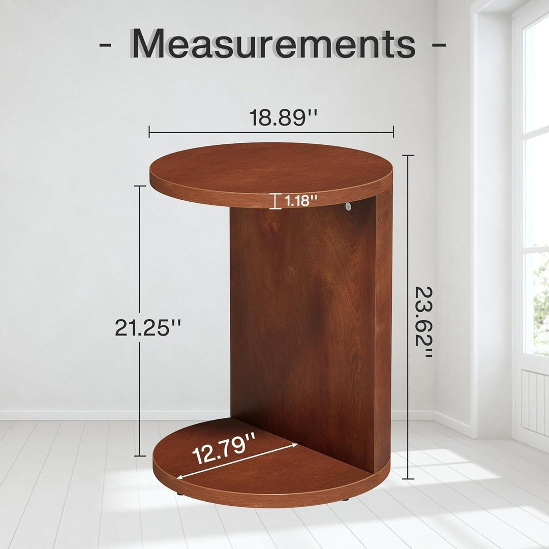 Tribesigns C-Shaped Round End Table Natural Solid Wood 2-Tier Snack Table 24" Image 6