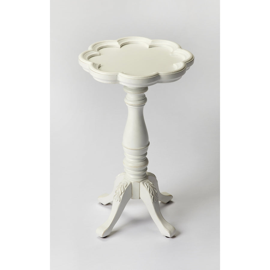 20" Cottage White Wood Floral Top End Table Image 1