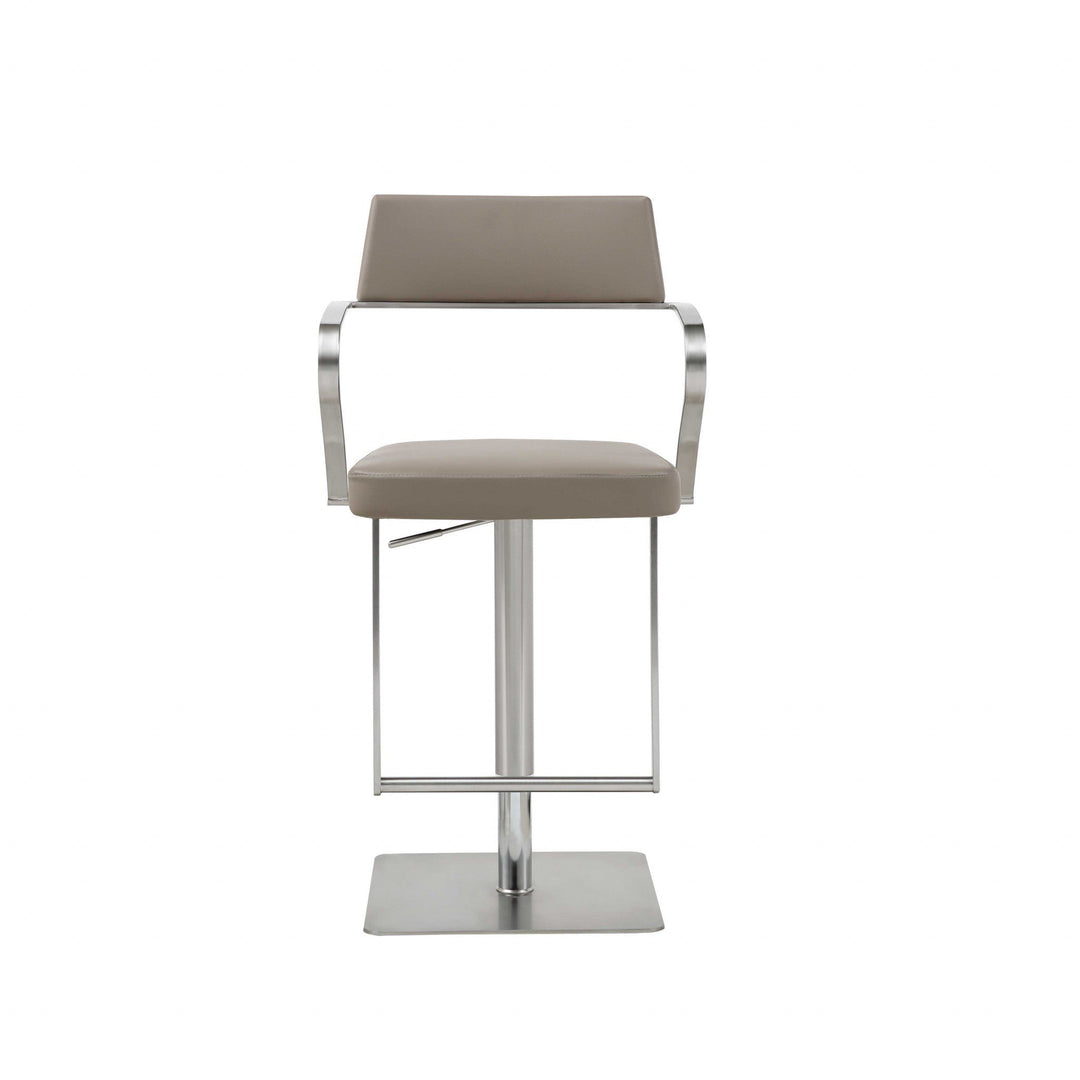 21 " Taupe And Silver Stainless Steel Bar Chair Image 1