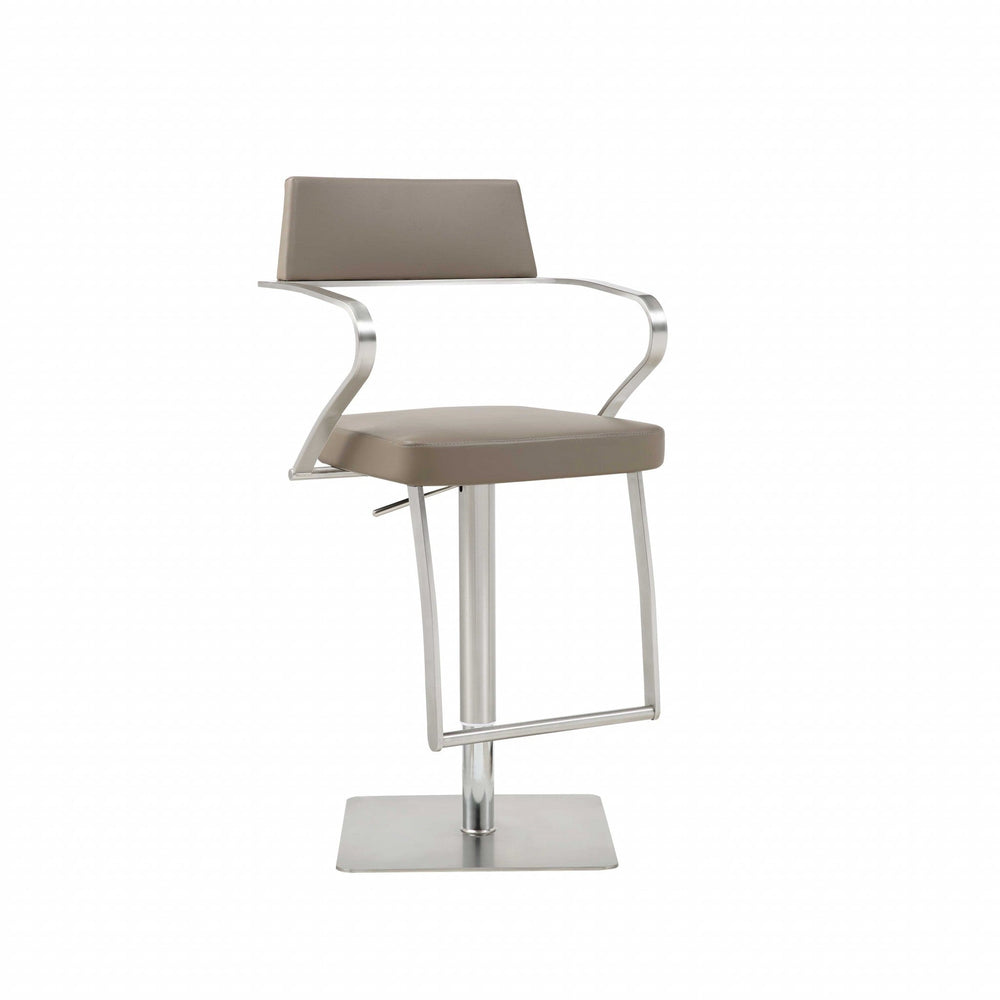 21 " Taupe And Silver Stainless Steel Bar Chair Image 2