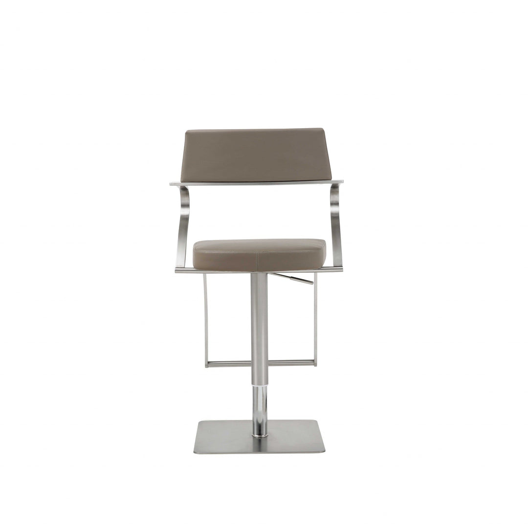 21 " Taupe And Silver Stainless Steel Bar Chair Image 3