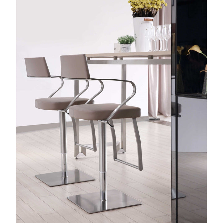 21 " Taupe And Silver Stainless Steel Bar Chair Image 6