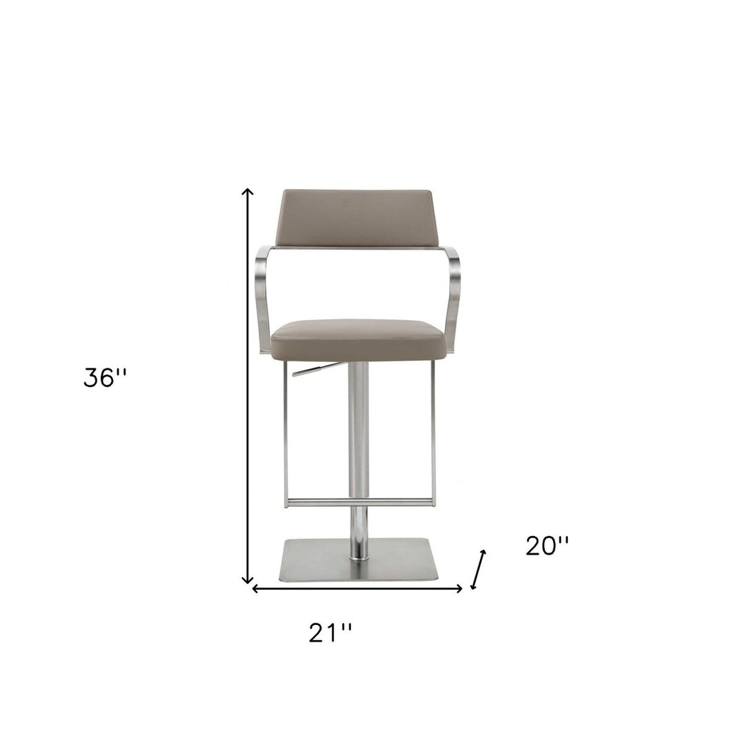 21 " Taupe And Silver Stainless Steel Bar Chair Image 9