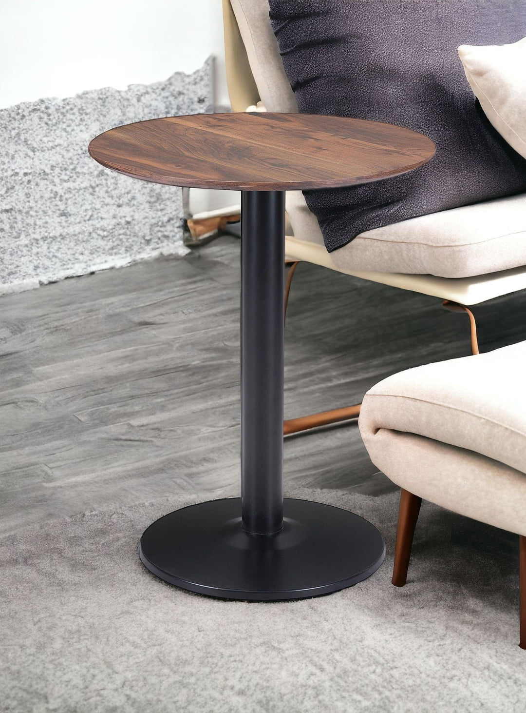 24" Black And Brown Round End Table Image 3