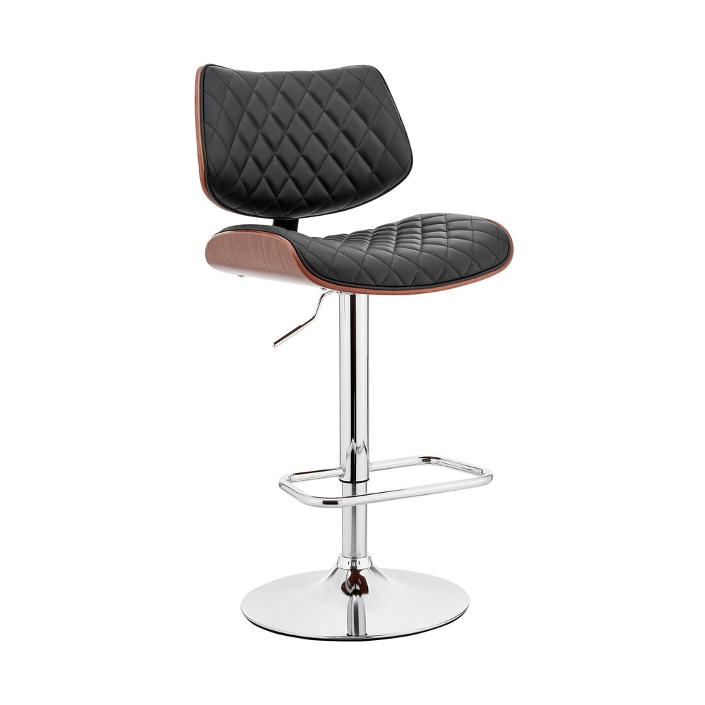 24" Black And Silver Faux Leather And Iron Swivel Low Back Adjustable Height Bar Chair Image 2