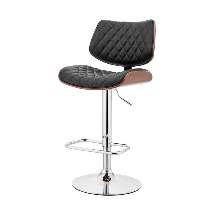 24" Black And Silver Faux Leather And Iron Swivel Low Back Adjustable Height Bar Chair Image 12