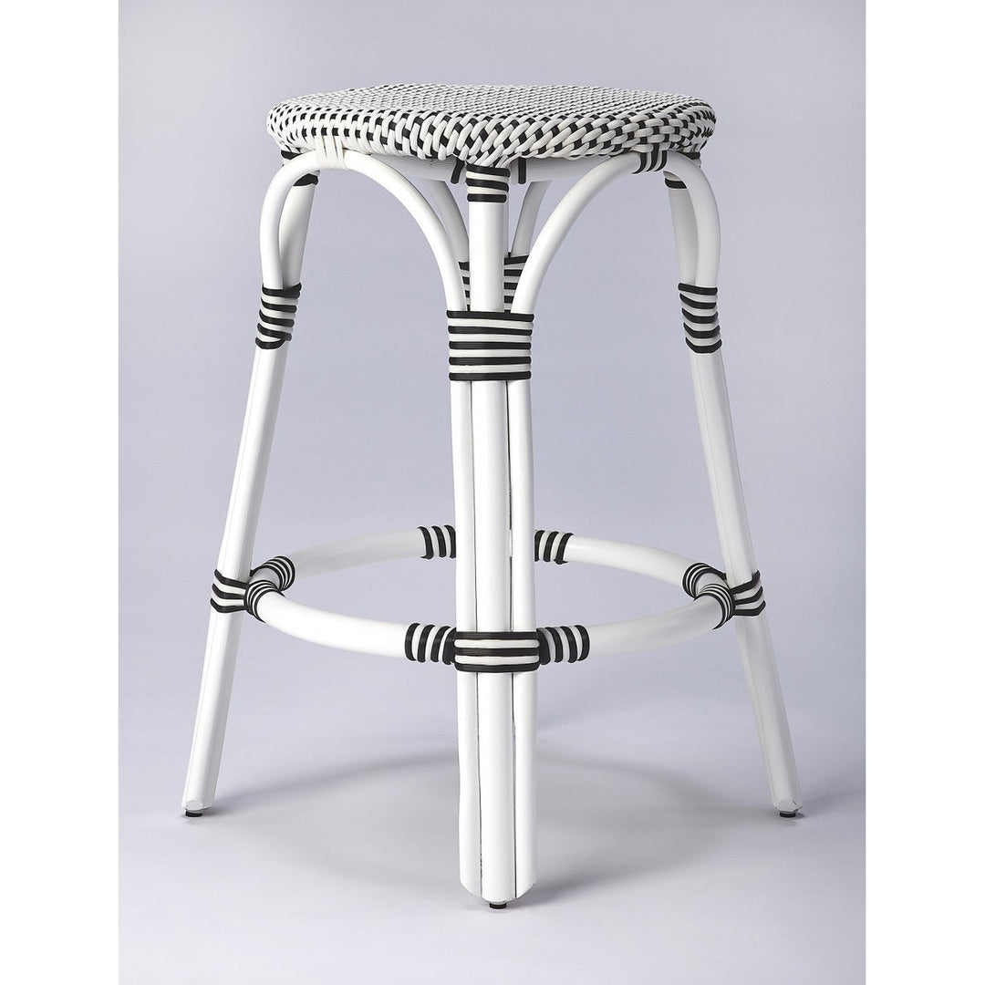 24" Black and White Rattan Backless Counter Height Bar Chair Image 2