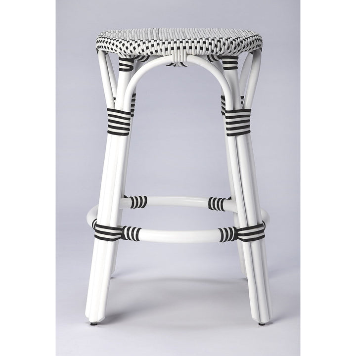 24" Black and White Rattan Backless Counter Height Bar Chair Image 3