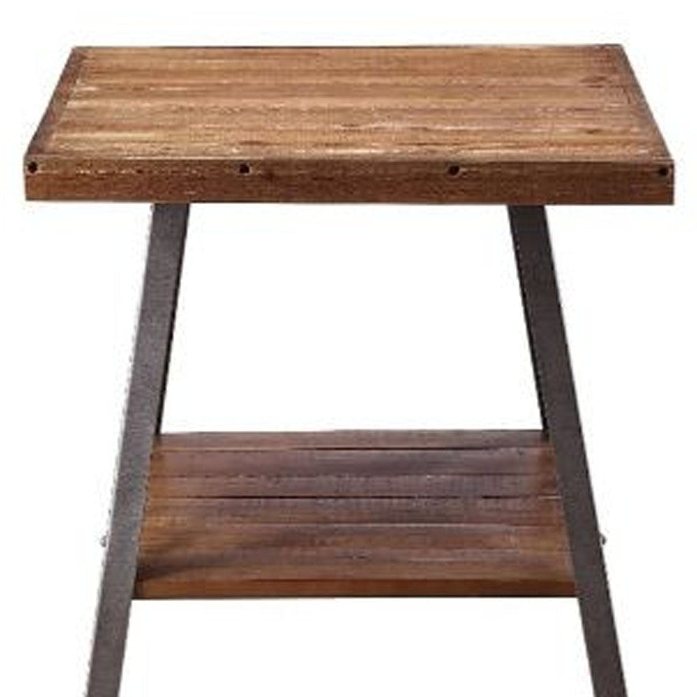 23" Sandy Black And Weathered Oak Manufactured Wood Rectangular End Table With Shelf Image 4