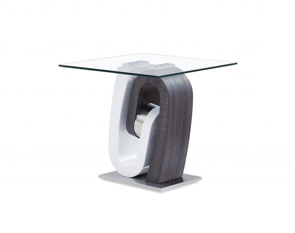 23" White, Grey And Clear Glass Square End Table Image 2