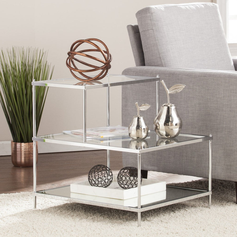 24" Silver And Clear Glass Mirrored End Table Image 1