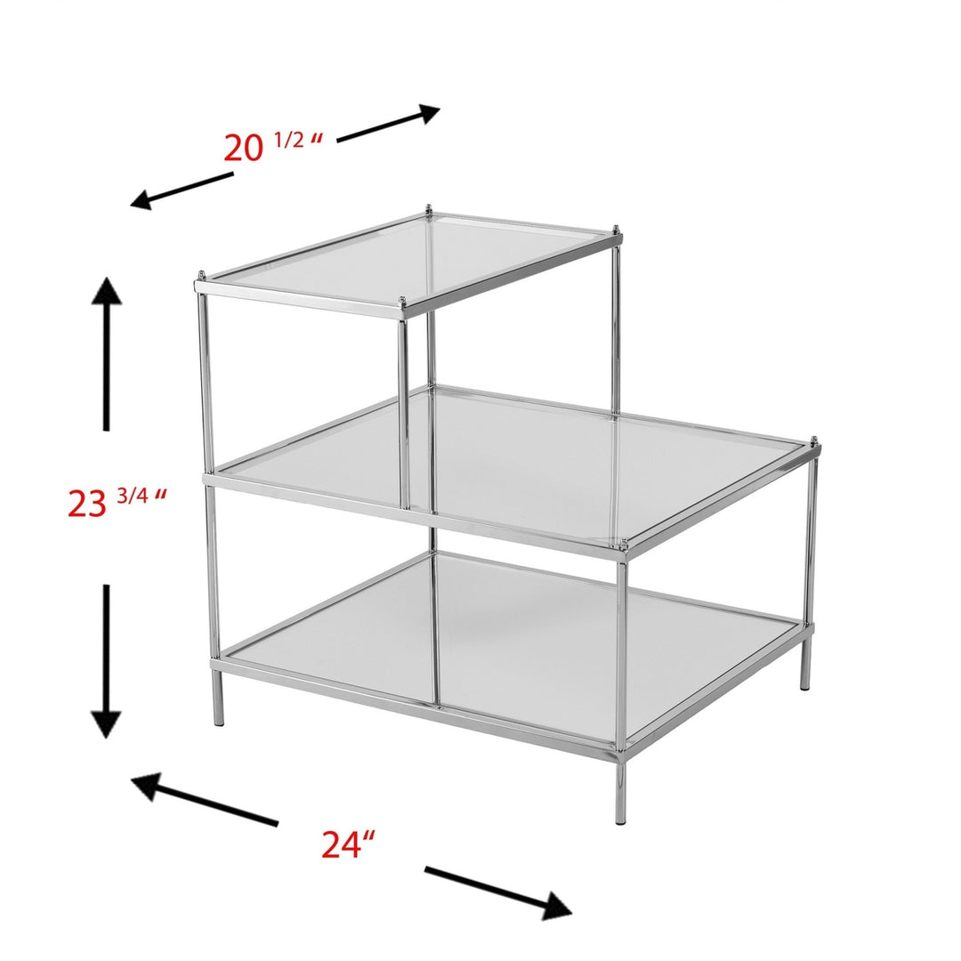 24" Silver And Clear Glass Mirrored End Table Image 8