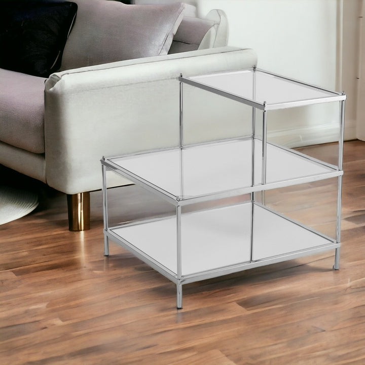 24" Silver And Clear Glass Mirrored End Table Image 10