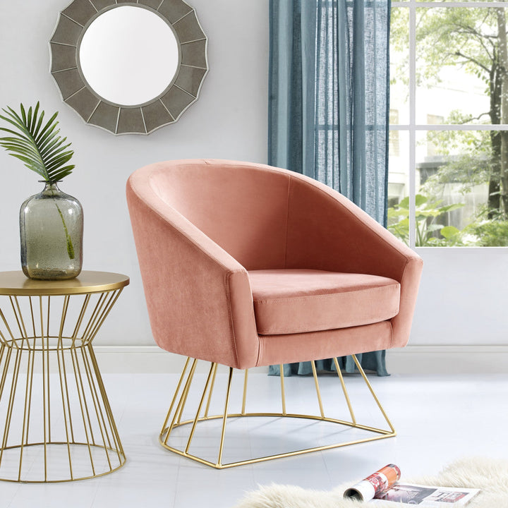 29" Blush And Gold Velvet Barrel Chair Image 1