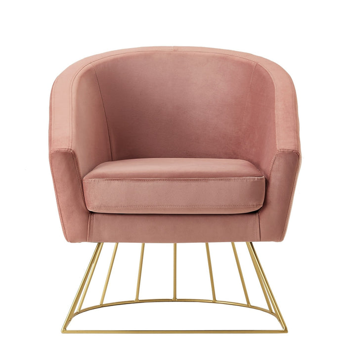 29" Blush And Gold Velvet Barrel Chair Image 2