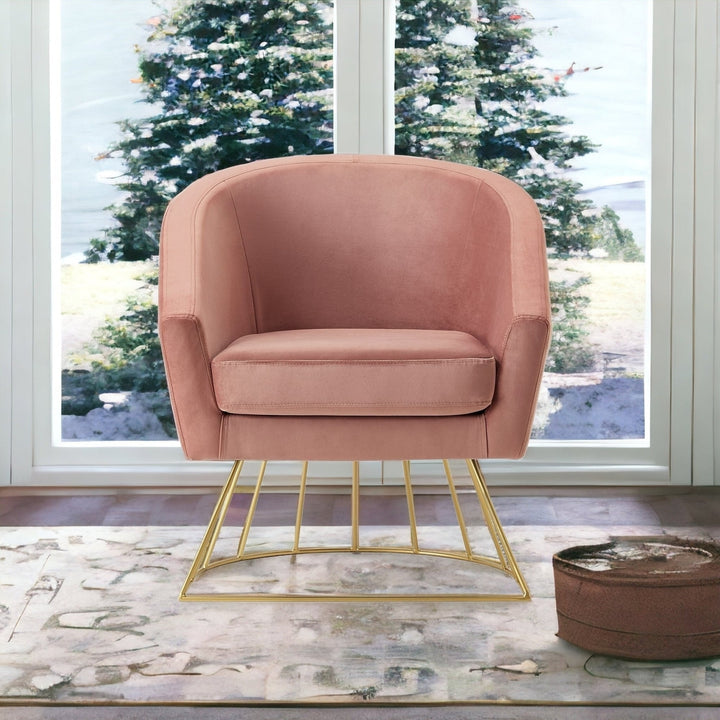 29" Blush And Gold Velvet Barrel Chair Image 9