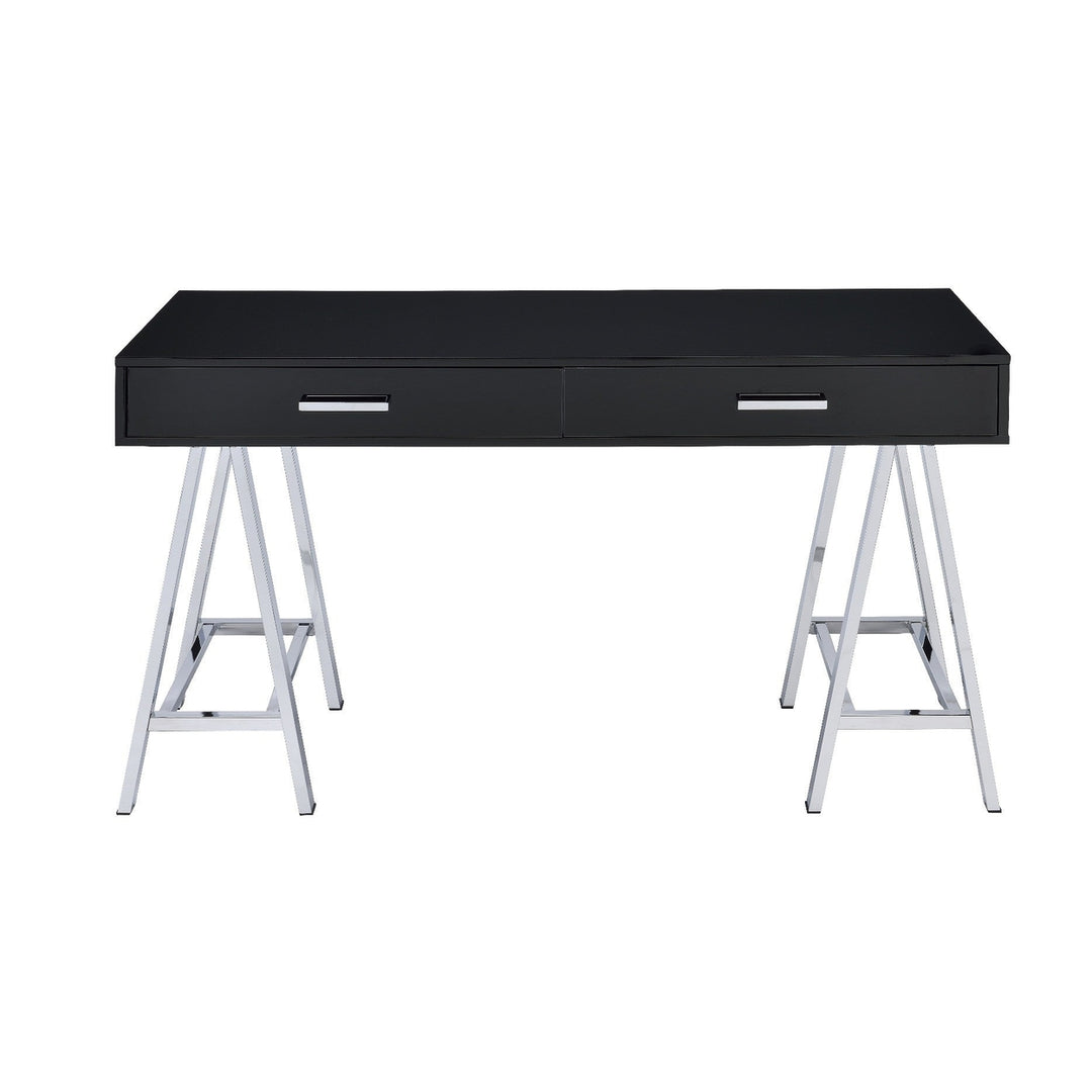 54" Black and Silver Writing Desk With Two Drawers Image 1