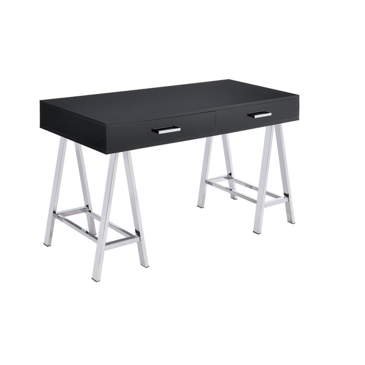 54" Black and Silver Writing Desk With Two Drawers Image 2