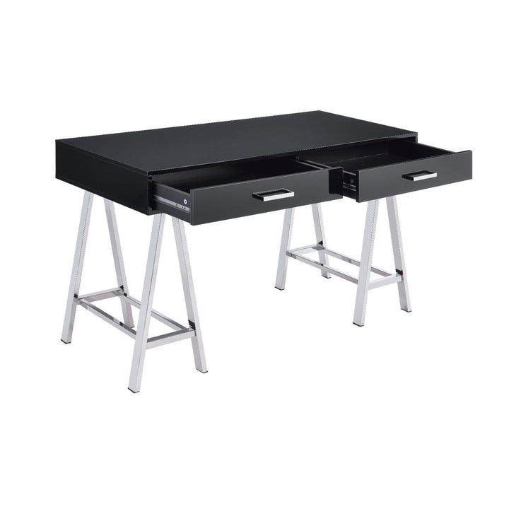 54" Black and Silver Writing Desk With Two Drawers Image 5