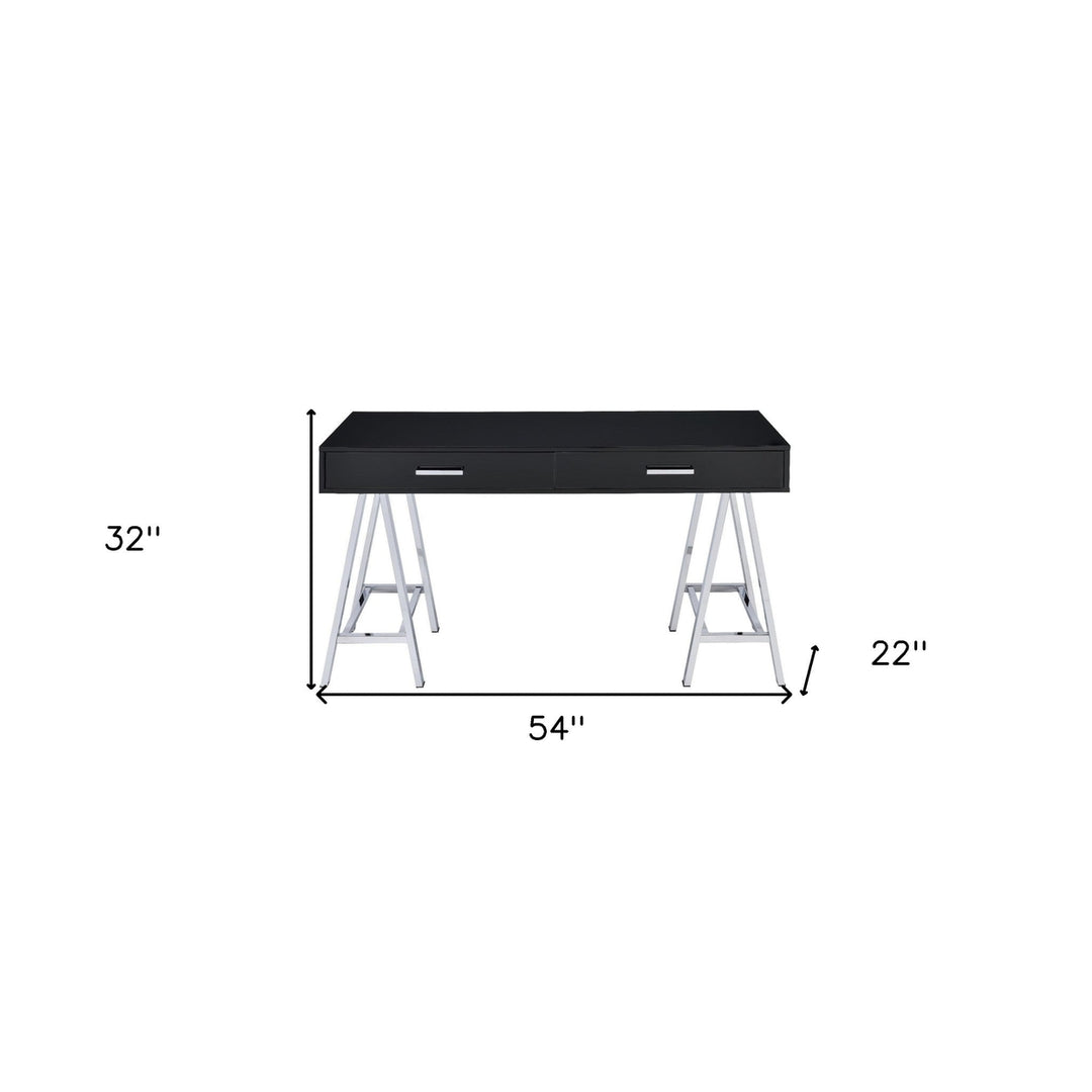 54" Black and Silver Writing Desk With Two Drawers Image 6