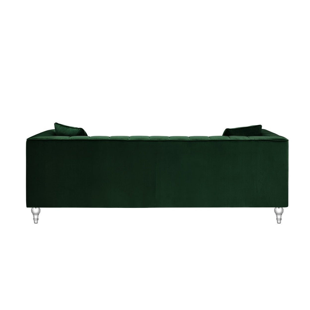 88" Hunter Green Velvet Sofa And Toss Pillows With Clear Legs Image 5