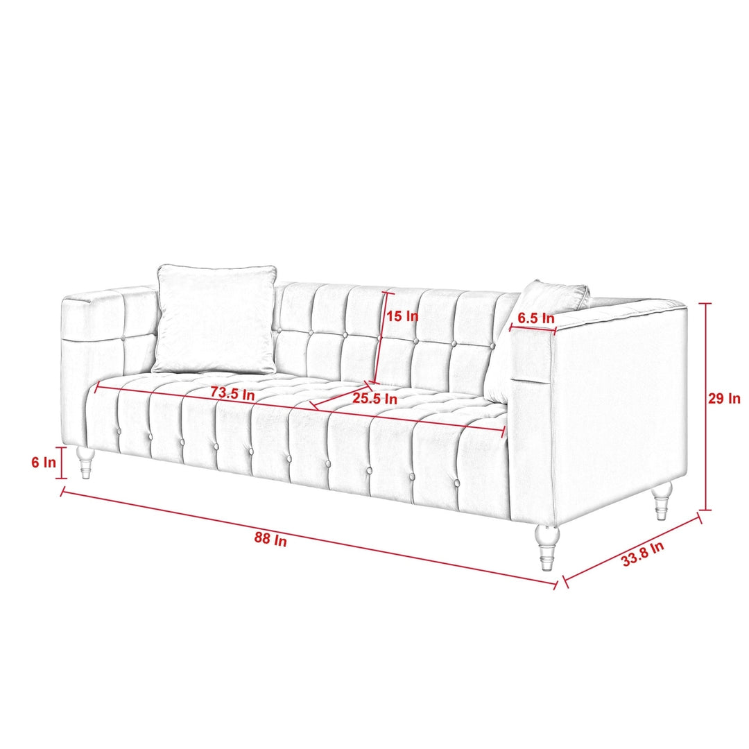 88" Hunter Green Velvet Sofa And Toss Pillows With Clear Legs Image 9