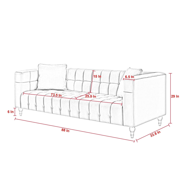 88" Hunter Green Velvet Sofa And Toss Pillows With Clear Legs Image 9