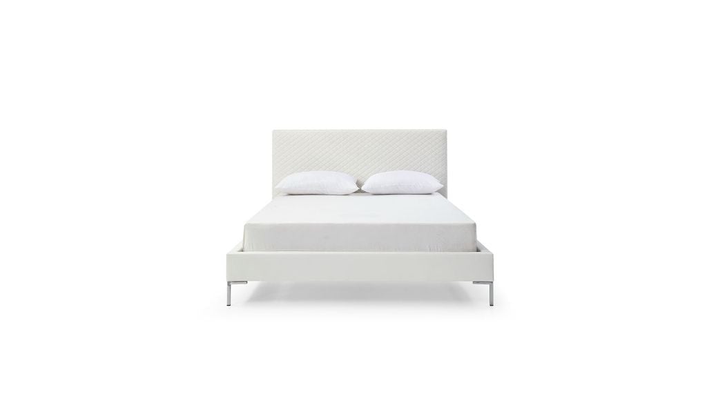 Full White Upholstered Faux Leather Bed Image 1