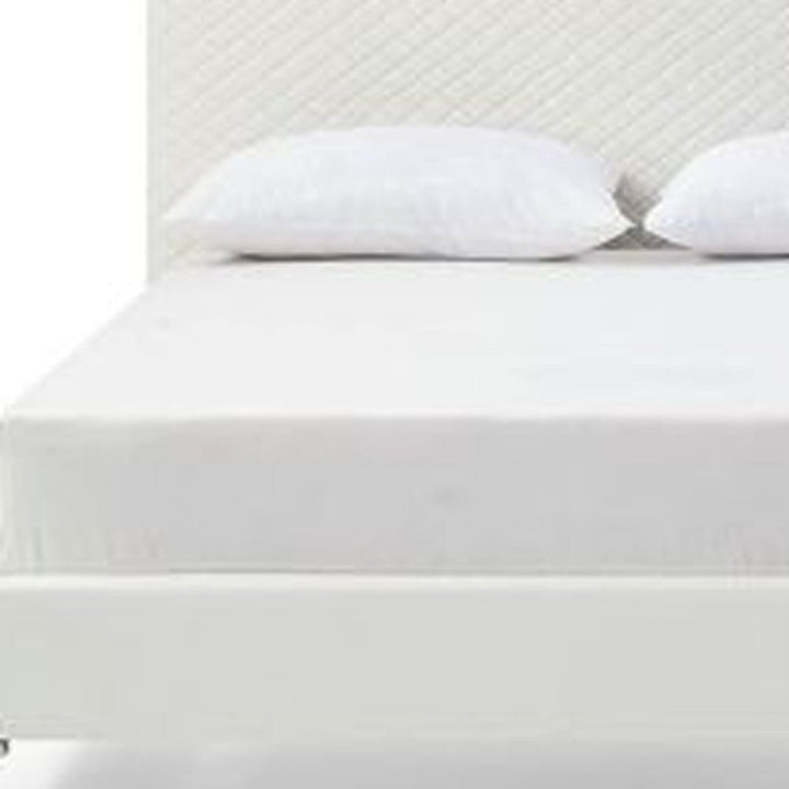 Full White Upholstered Faux Leather Bed Image 3