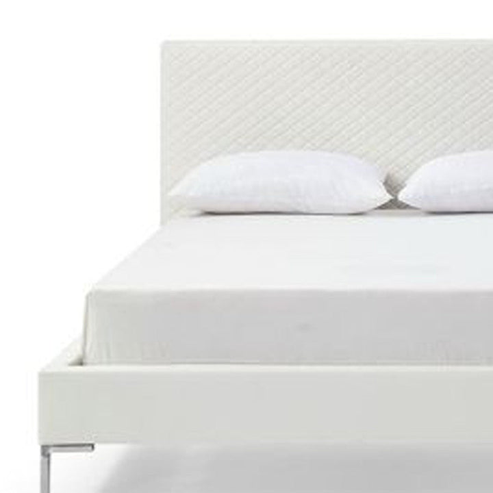 Full White Upholstered Faux Leather Bed Image 4