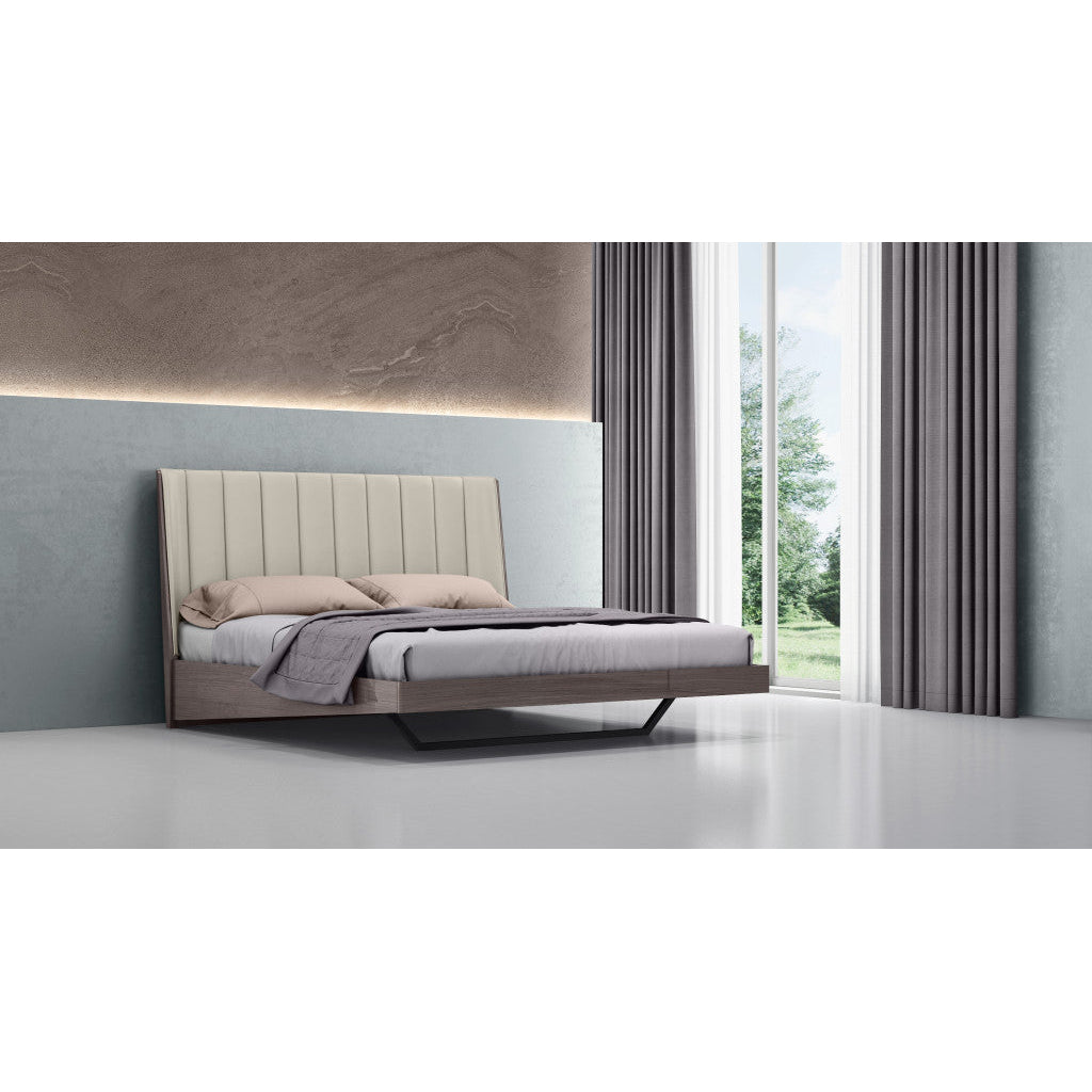 King Grey Upholstered Faux Leather and Ivory Gloss Bed Frame Image 3