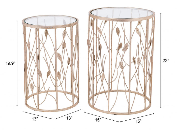 Set of Two Leaf Gold and Glass Side Tables Image 1