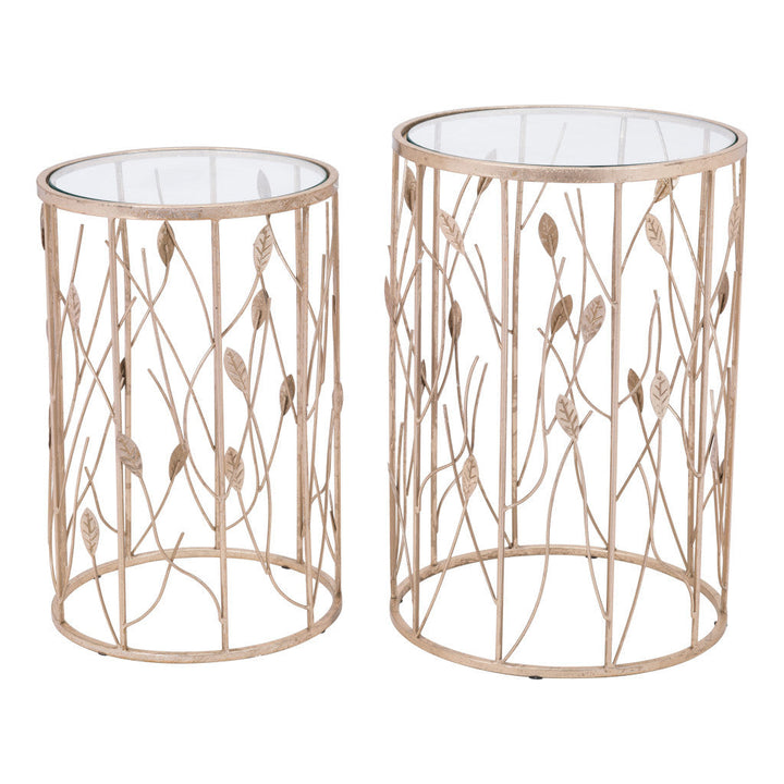 Set of Two Leaf Gold and Glass Side Tables Image 5