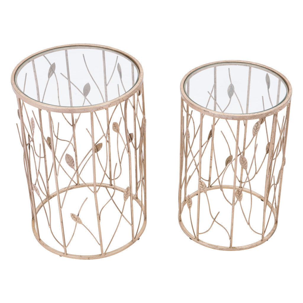 Set of Two Leaf Gold and Glass Side Tables Image 6