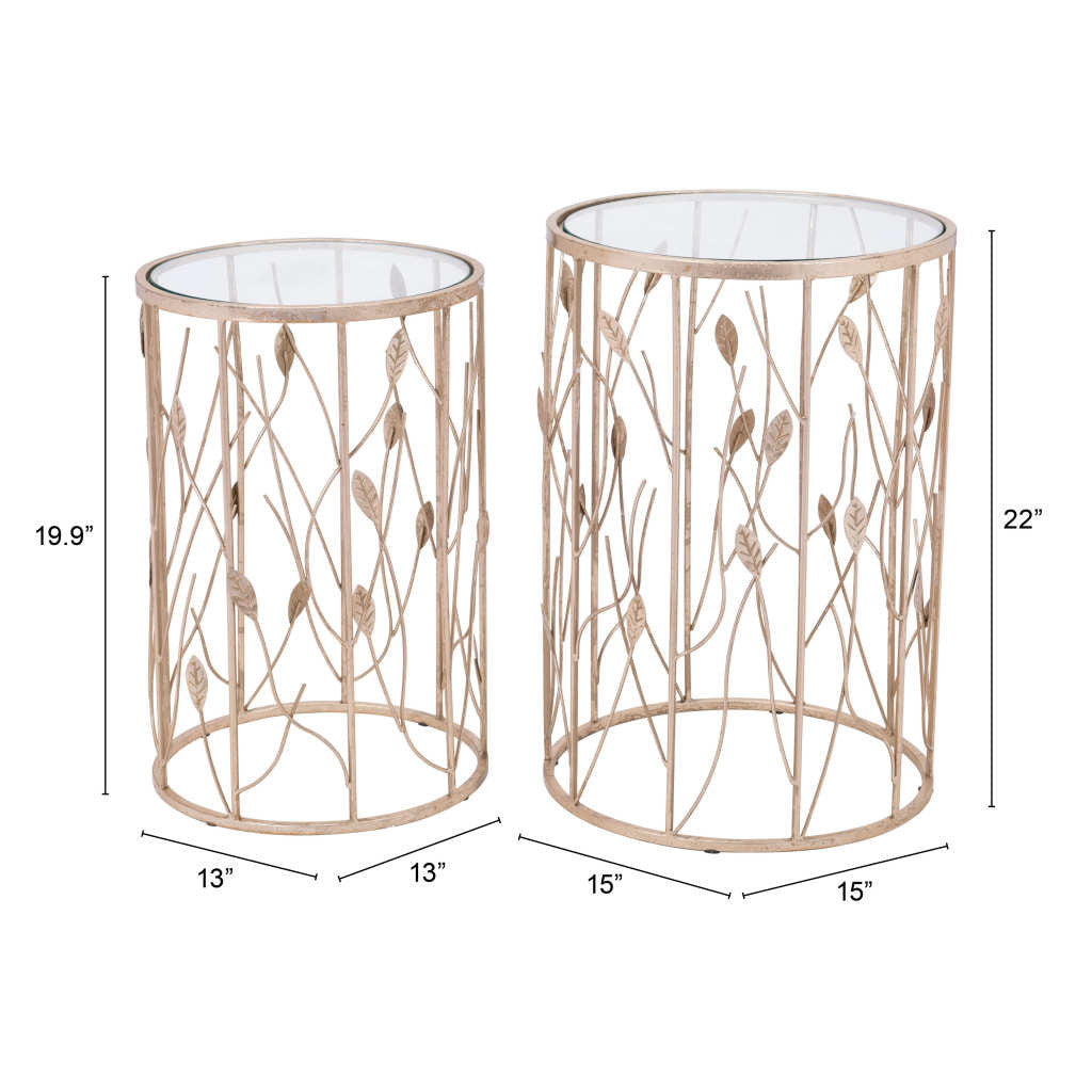 Set of Two Leaf Gold and Glass Side Tables Image 9